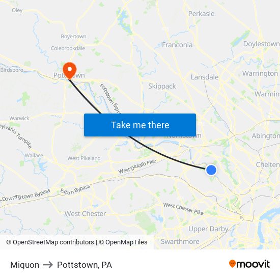 Miquon to Pottstown, PA map