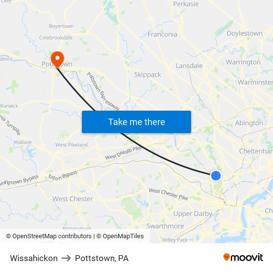 Wissahickon to Pottstown, PA map