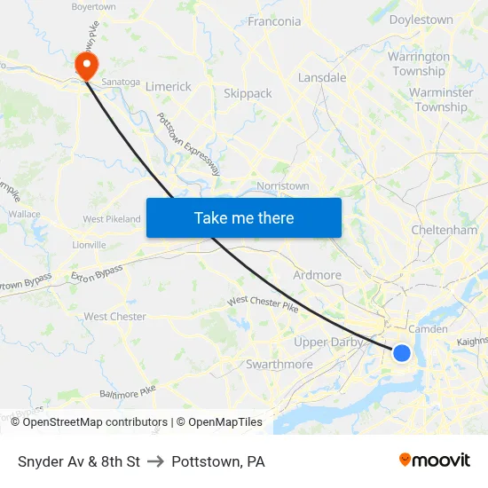 Snyder Av & 8th St to Pottstown, PA map