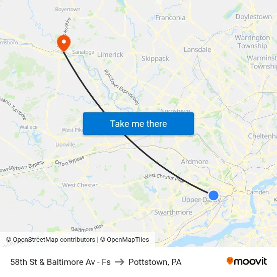 58th St & Baltimore Av - Fs to Pottstown, PA map