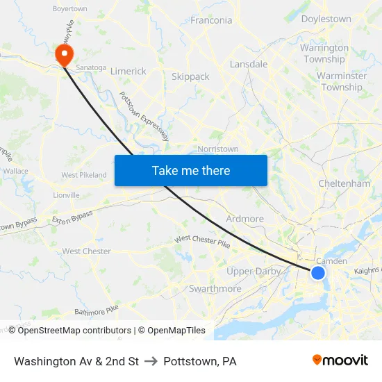 Washington Av & 2nd St to Pottstown, PA map