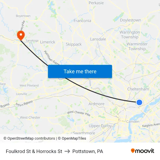 Foulkrod St & Horrocks St to Pottstown, PA map