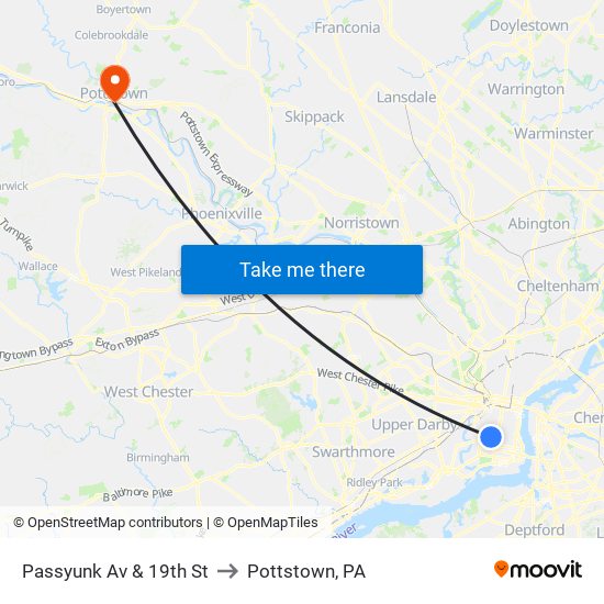 Passyunk Av & 19th St to Pottstown, PA map