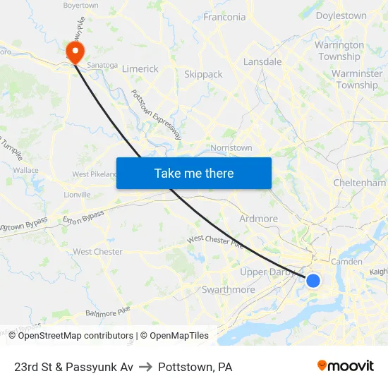23rd St & Passyunk Av to Pottstown, PA map