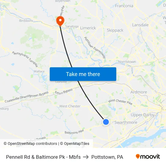 Pennell Rd & Baltimore Pk - Mbfs to Pottstown, PA map