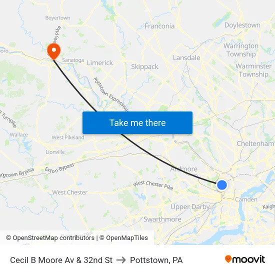 Cecil B Moore Av & 32nd St to Pottstown, PA map