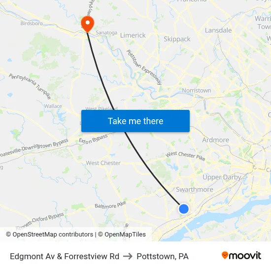 Edgmont Av & Forrestview Rd to Pottstown, PA map