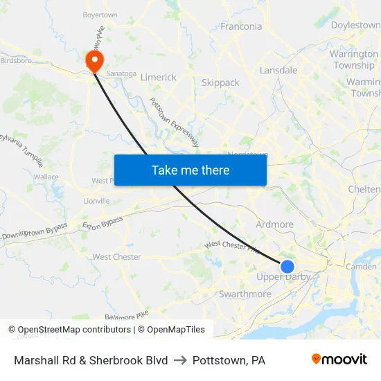 Marshall Rd & Sherbrook Blvd to Pottstown, PA map
