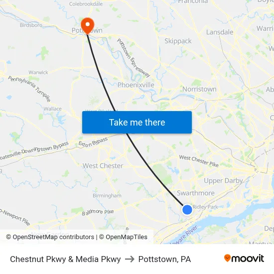 Chestnut Pkwy & Media Pkwy to Pottstown, PA map