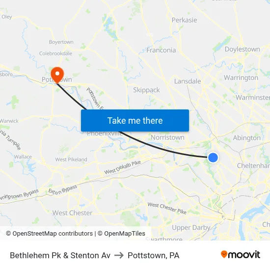 Bethlehem Pk & Stenton Av to Pottstown, PA map