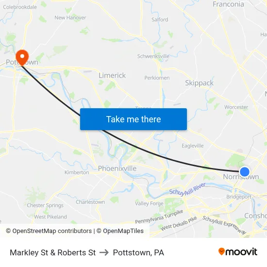 Markley St & Roberts St to Pottstown, PA map