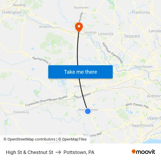 High St & Chestnut St to Pottstown, PA map