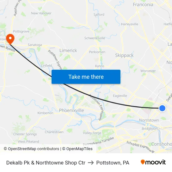 Dekalb Pk & Northtowne Shop Ctr to Pottstown, PA map