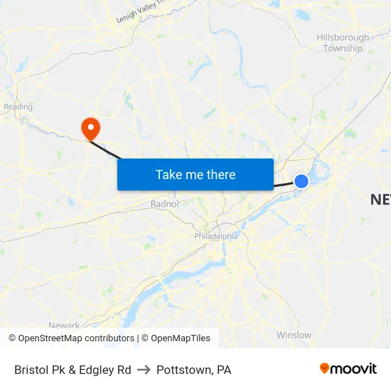Bristol Pk & Edgley Rd to Pottstown, PA map