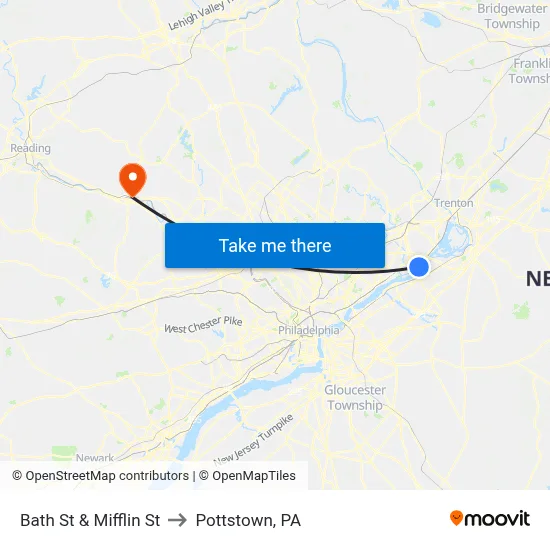 Bath St & Mifflin St to Pottstown, PA map