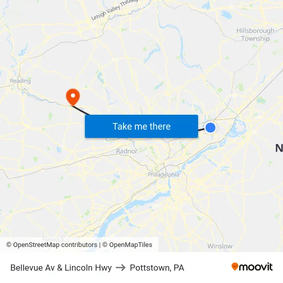 Bellevue Av & Lincoln Hwy to Pottstown, PA map