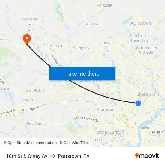 10th St & Olney Av to Pottstown, PA map