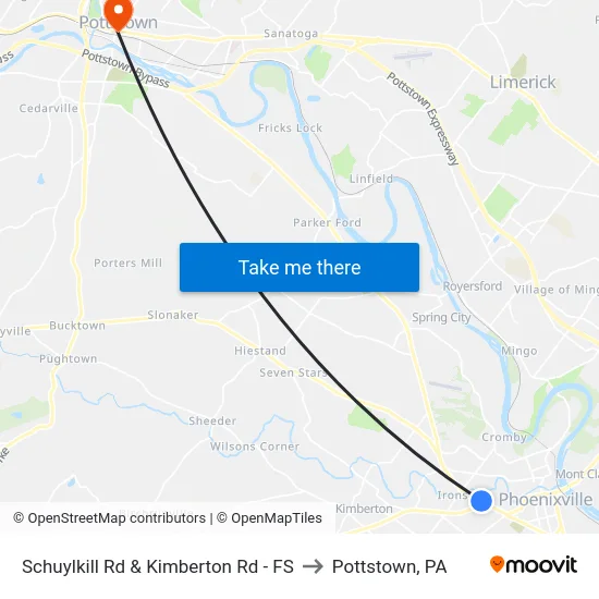 Schuylkill Rd & Kimberton Rd - FS to Pottstown, PA map