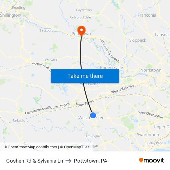 Goshen Rd & Sylvania Ln to Pottstown, PA map