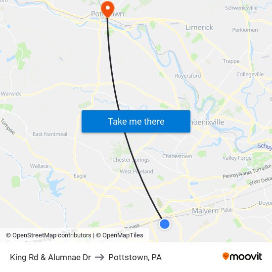 King Rd & Alumnae Dr to Pottstown, PA map