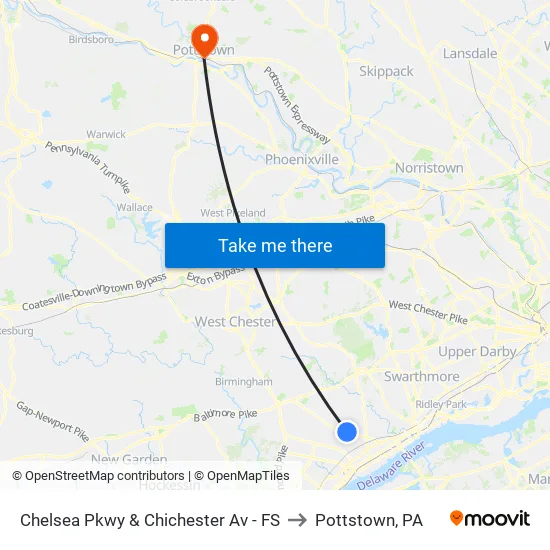 Chelsea Pkwy & Chichester Av - FS to Pottstown, PA map
