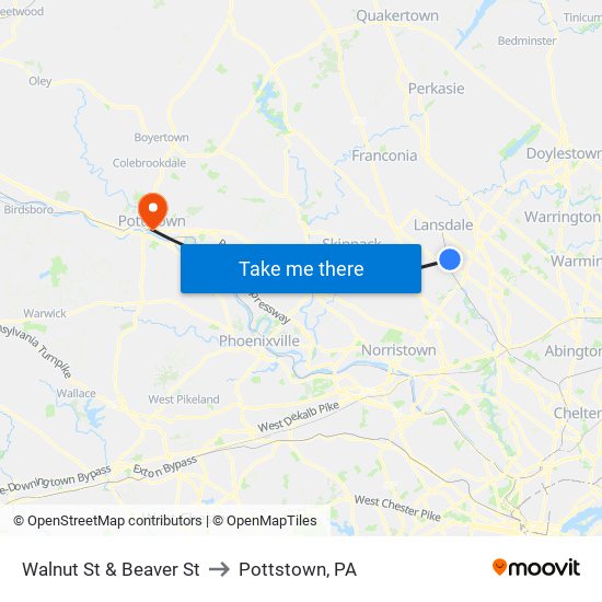 Walnut St & Beaver St to Pottstown, PA map