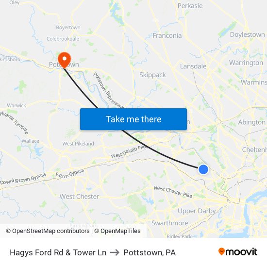 Hagys Ford Rd & Tower Ln to Pottstown, PA map