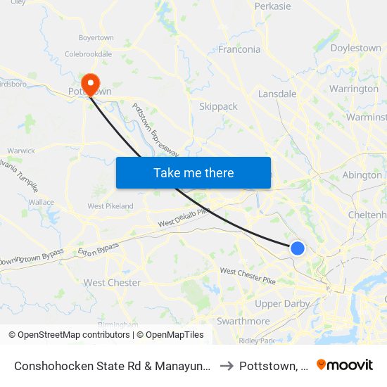 Conshohocken State Rd & Manayunk Rd to Pottstown, PA map