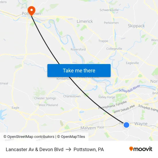 Lancaster Av & Devon Blvd to Pottstown, PA map