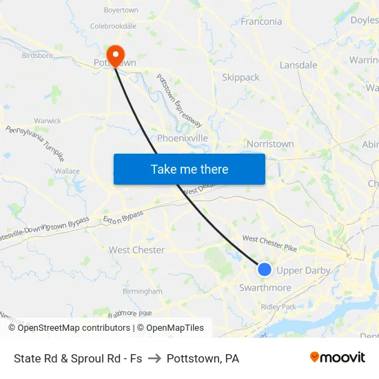 State Rd & Sproul Rd - Fs to Pottstown, PA map