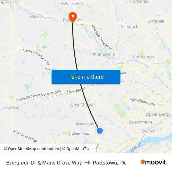 Evergreen Dr & Maris Grove Way to Pottstown, PA map