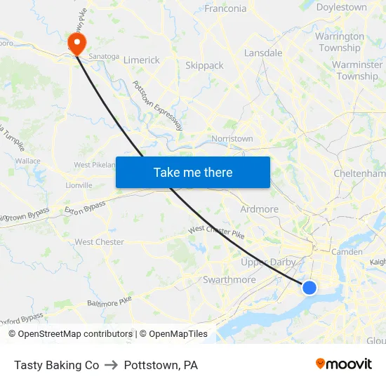 Tasty Baking Co to Pottstown, PA map