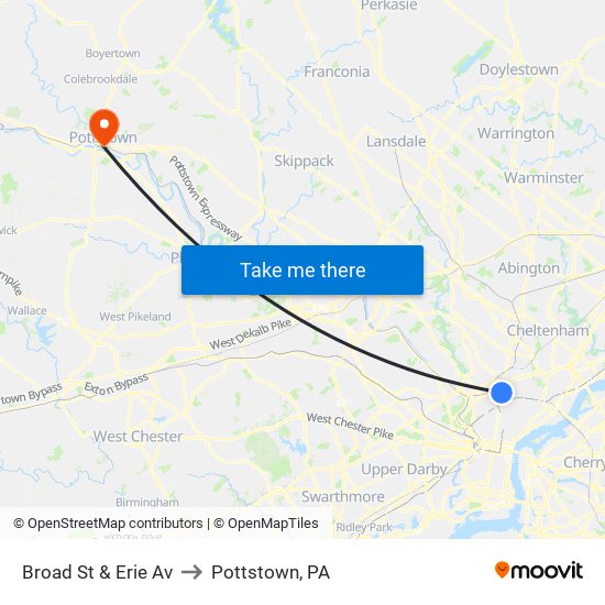Broad St & Erie Av to Pottstown, PA map