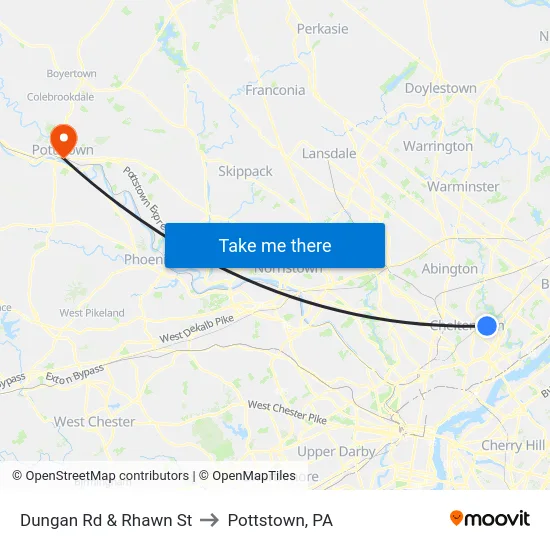 Dungan Rd & Rhawn St to Pottstown, PA map