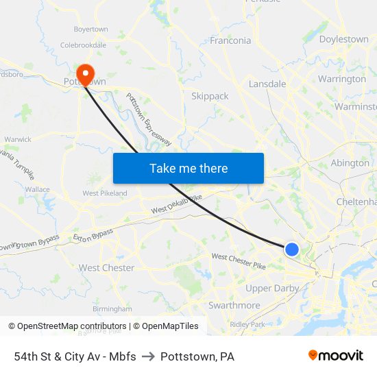 54th St & City Av - Mbfs to Pottstown, PA map