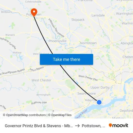 Governor Printz Blvd & Stevens - Mbns to Pottstown, PA map