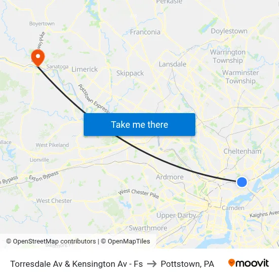 Torresdale Av & Kensington Av - Fs to Pottstown, PA map