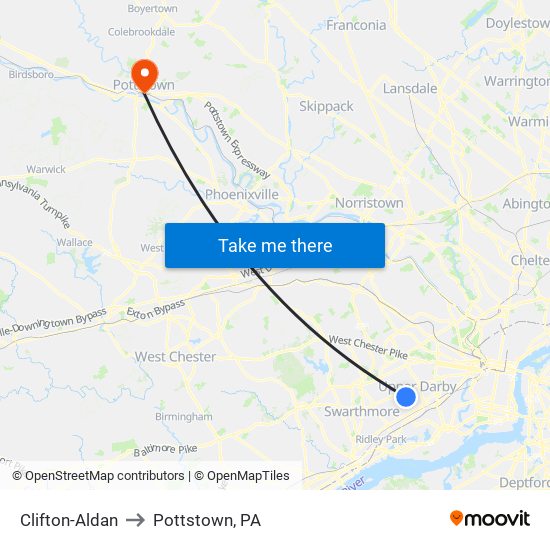 Clifton-Aldan to Pottstown, PA map