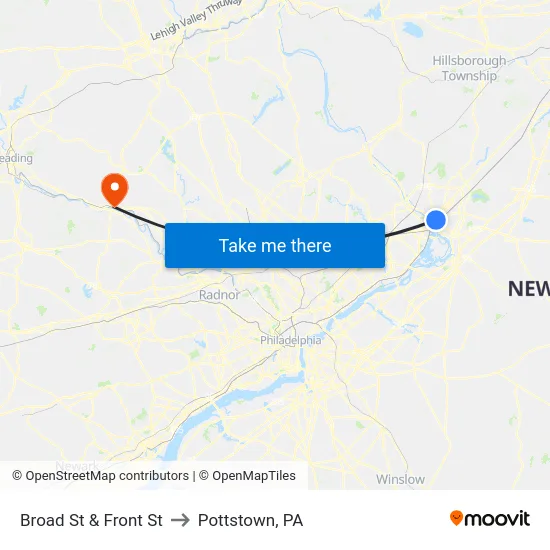 Broad St & Front St to Pottstown, PA map