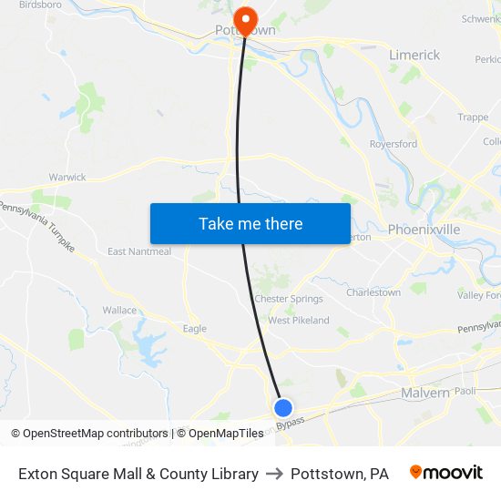 Exton Square Mall & County Library to Pottstown, PA map