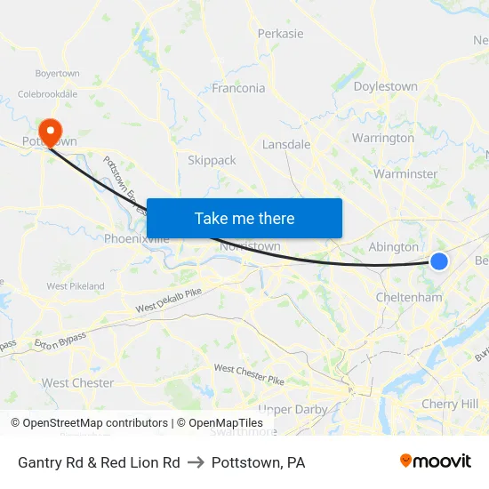 Gantry Rd & Red Lion Rd to Pottstown, PA map