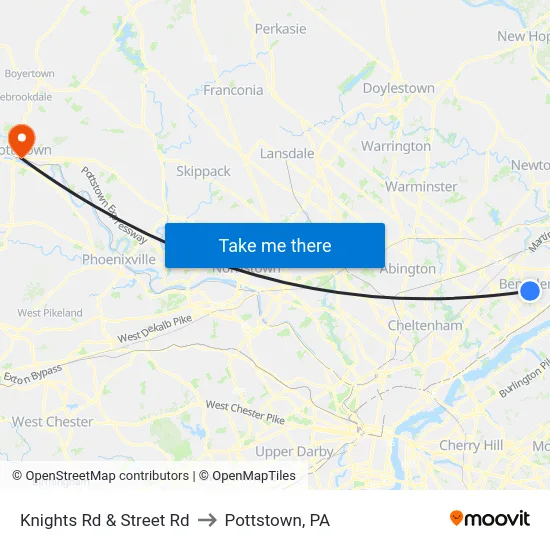 Knights Rd & Street Rd to Pottstown, PA map