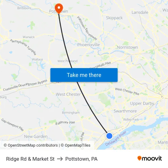 Ridge Rd & Market St to Pottstown, PA map