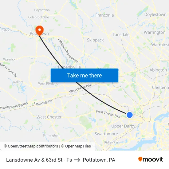 Lansdowne Av & 63rd St - Fs to Pottstown, PA map