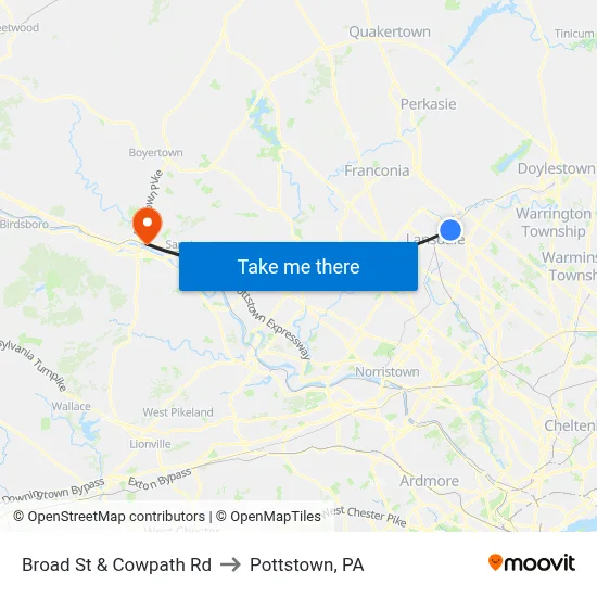 Broad St & Cowpath Rd to Pottstown, PA map