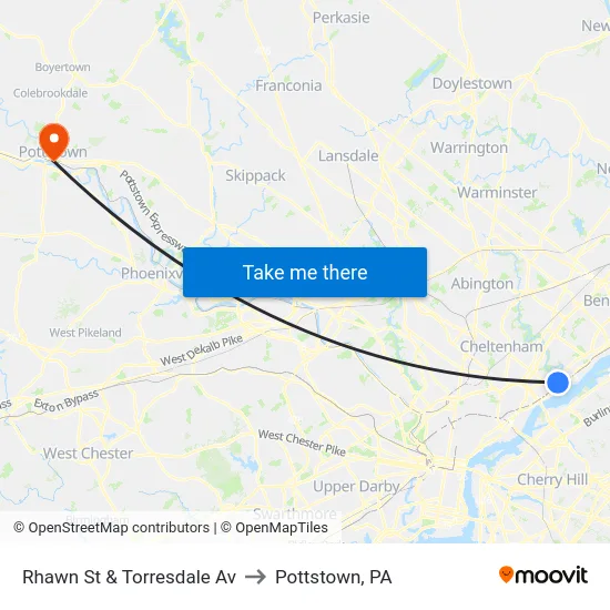Rhawn St & Torresdale Av to Pottstown, PA map