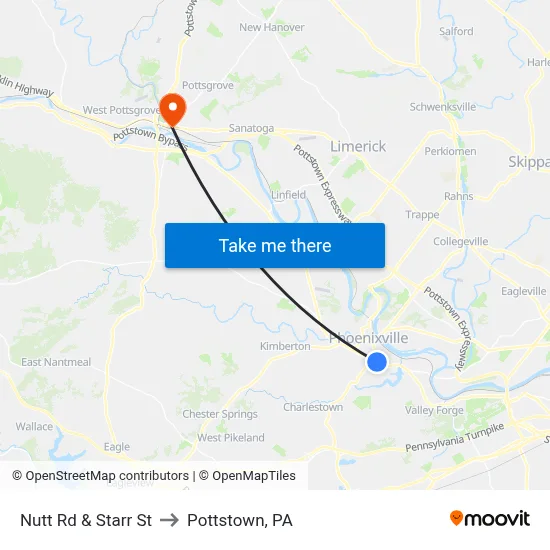 Nutt Rd & Starr St to Pottstown, PA map