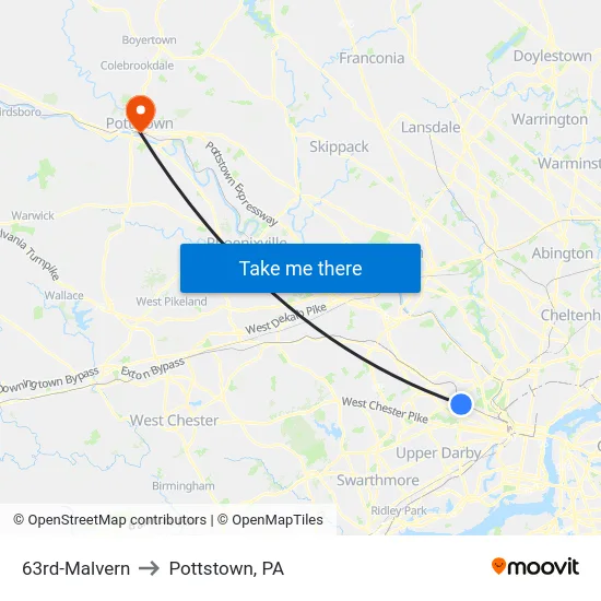 63rd-Malvern to Pottstown, PA map