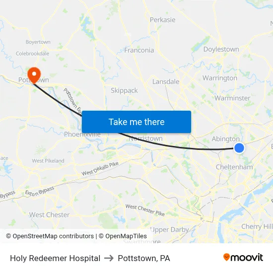 Holy Redeemer Hospital to Pottstown, PA map