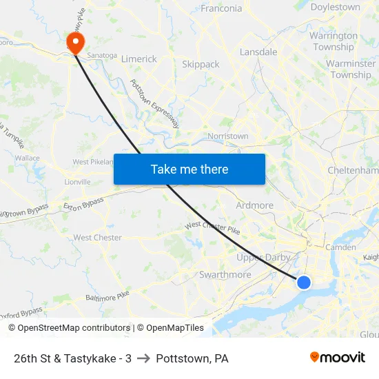 26th St & Tastykake - 3 to Pottstown, PA map